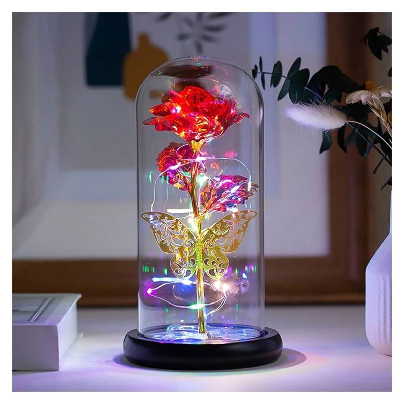 GENERICO - Rosa Eterna Luz Led Flor Eterna Artificial Cupula De Vidrio diseño