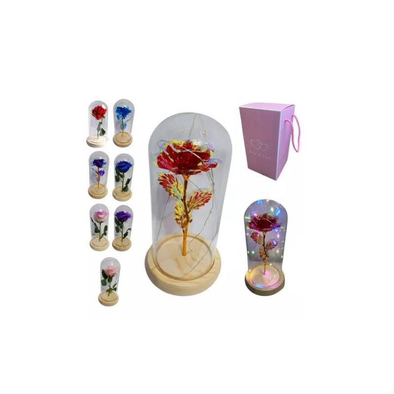 GENERICO - Rosa Eterna Luz Led Flor Eterna Artificial Cupula De Vidrio