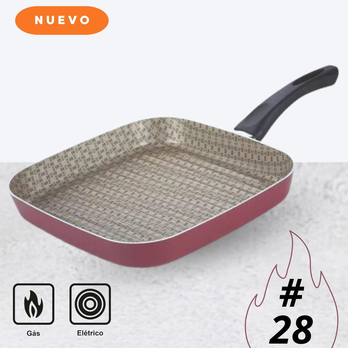 TRAMONTINA - Sartén Bífera Cuadrada Paris De 28cm  Antiadherente Rojo