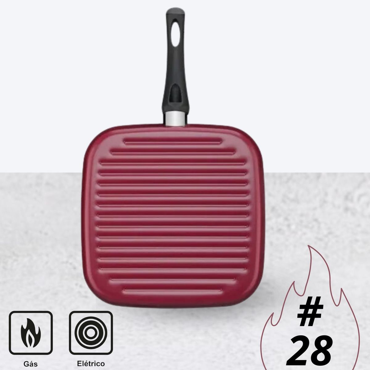 TRAMONTINA - Sartén Bífera Cuadrada Paris De 28cm  Antiadherente Rojo