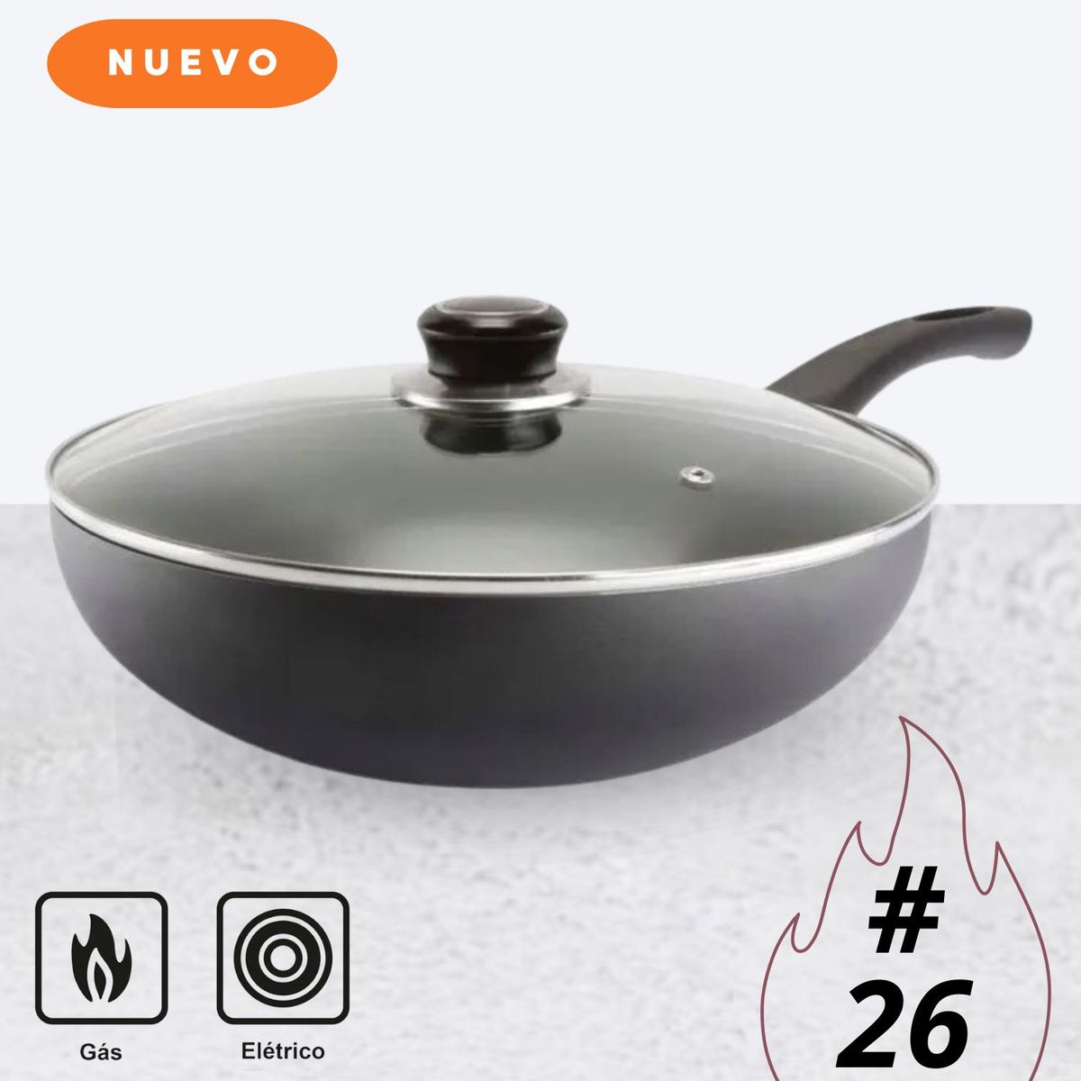 RECORD - Sartén con Tapa de vidro Wok Nº 26 - Record