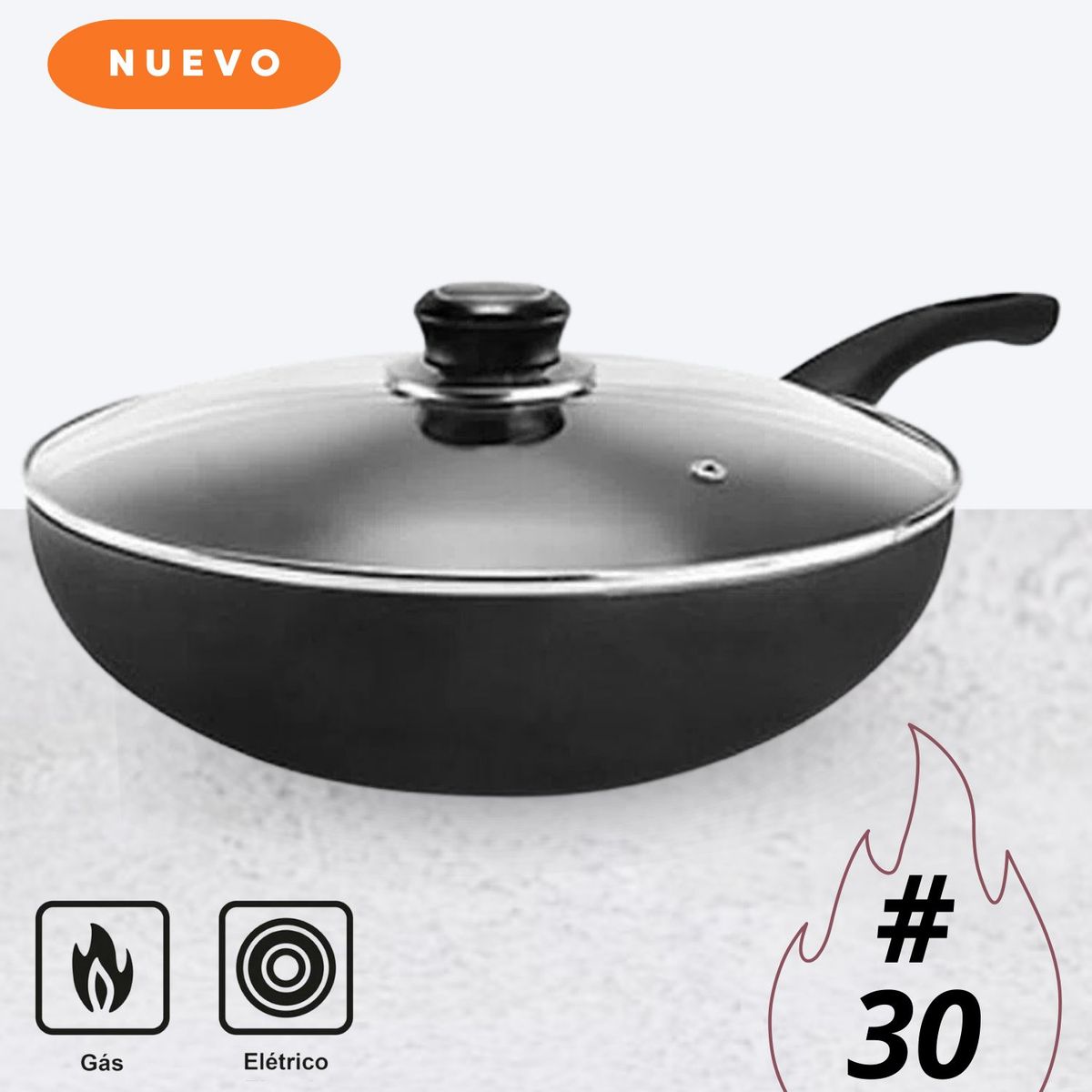 RECORD - Sartén con Tapa de vidro Wok Nº 30 - Record