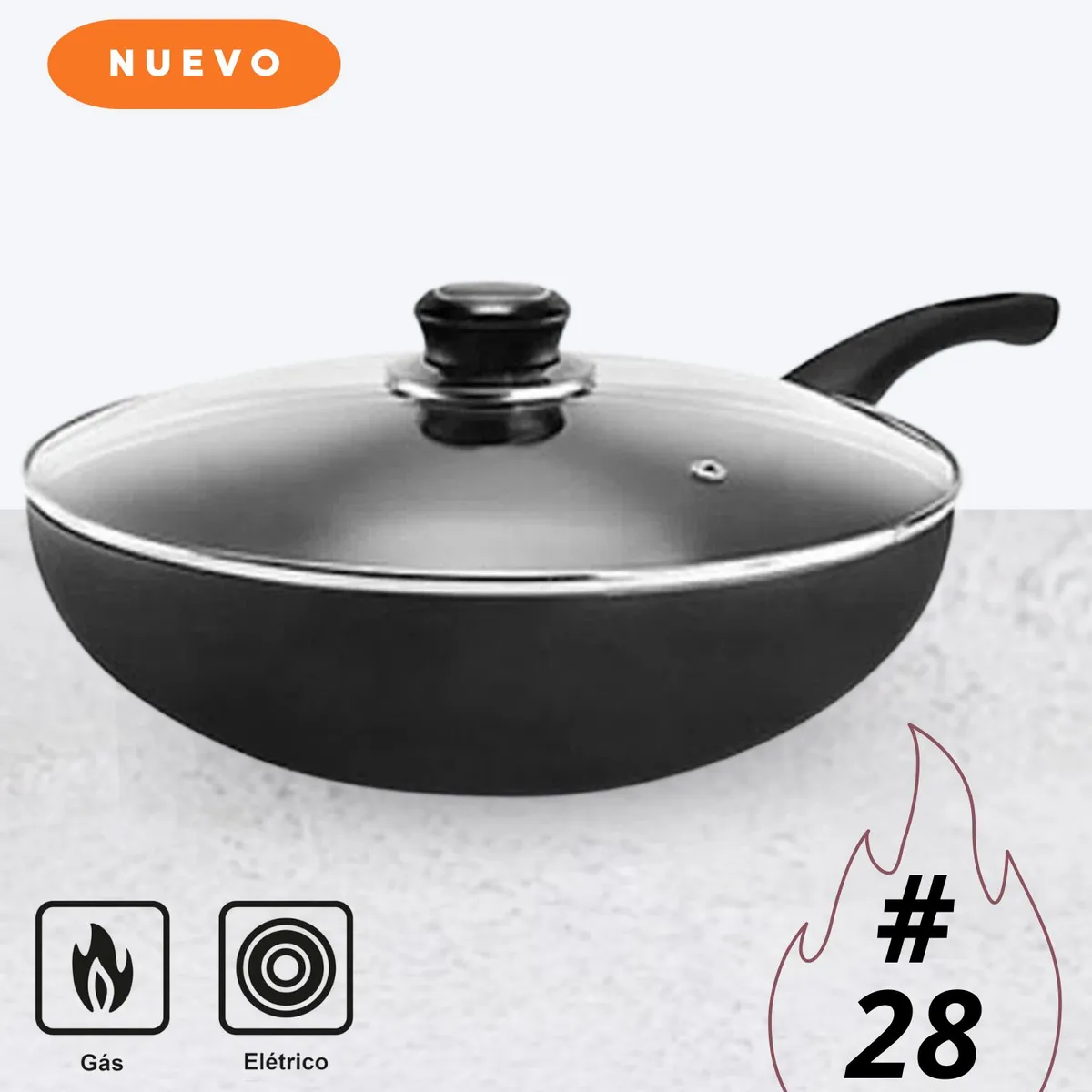 ICHIMATSU - Sartén con Tapa Wok Antiadherente 28 Cm - Ichimatsu