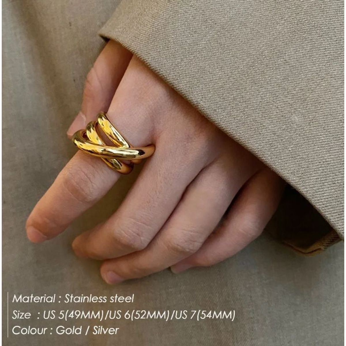 GENERICO - Anillo minimalista varios nudos dorados ajustable