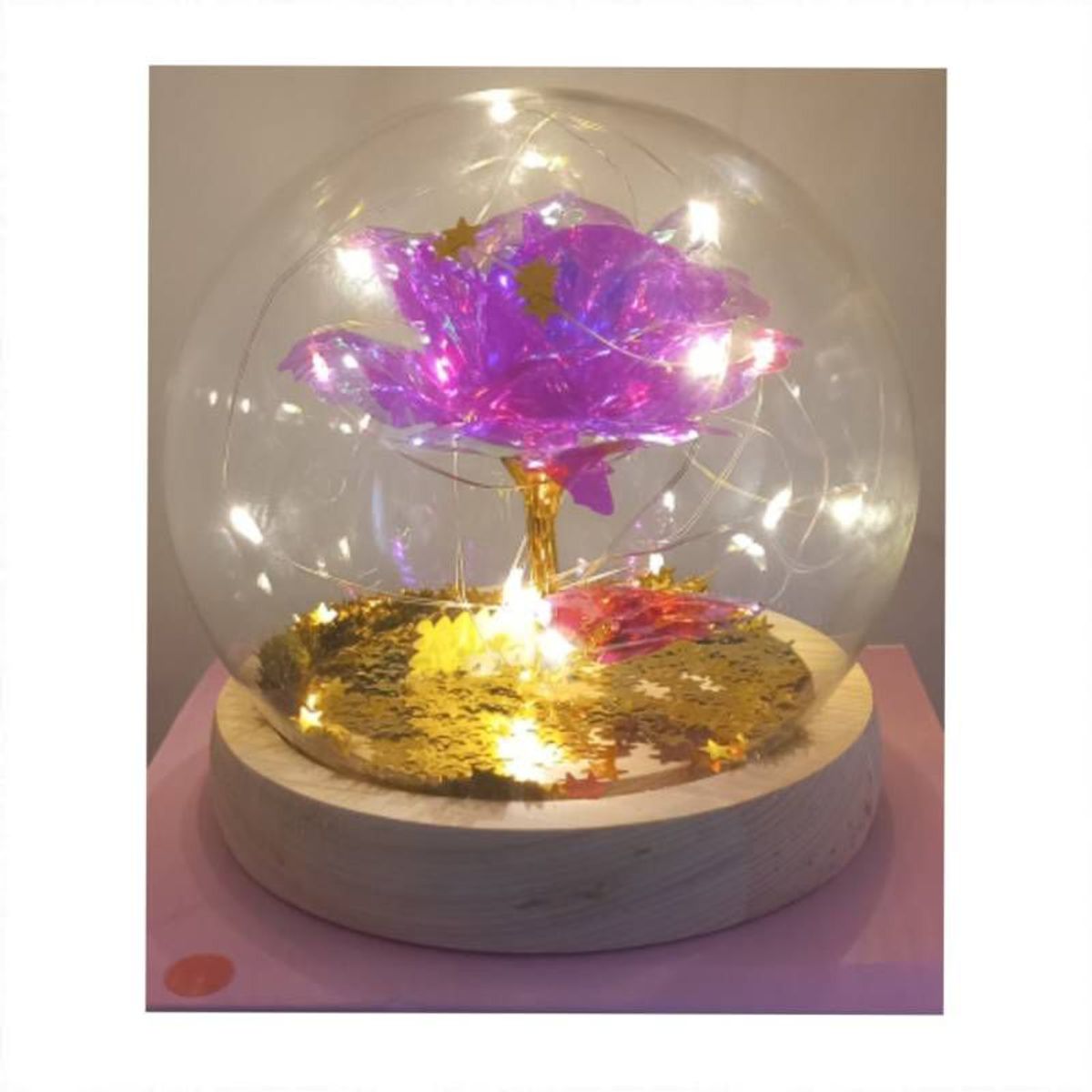 GENERICO - Rosa Eterna Luces Led Cúpula Vidrio Flor Eterna Artificial blanca