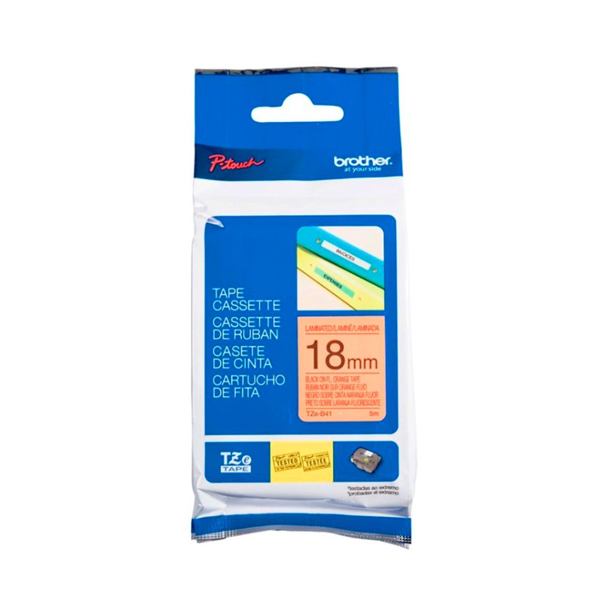 BROTHER - CINTA BROTHER TZE-B41 NEGRO SOBRE FLUORESCENTE NARANJA P/N: TZEB41