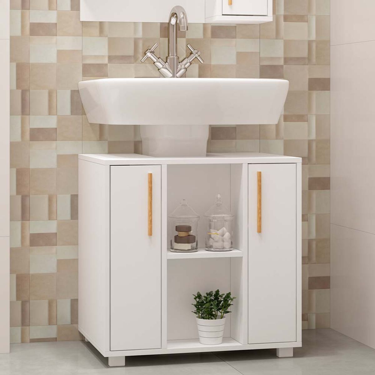 BRV MOVEIS - Vanitorio para Baño Melvin Blanco y Marrón Claro