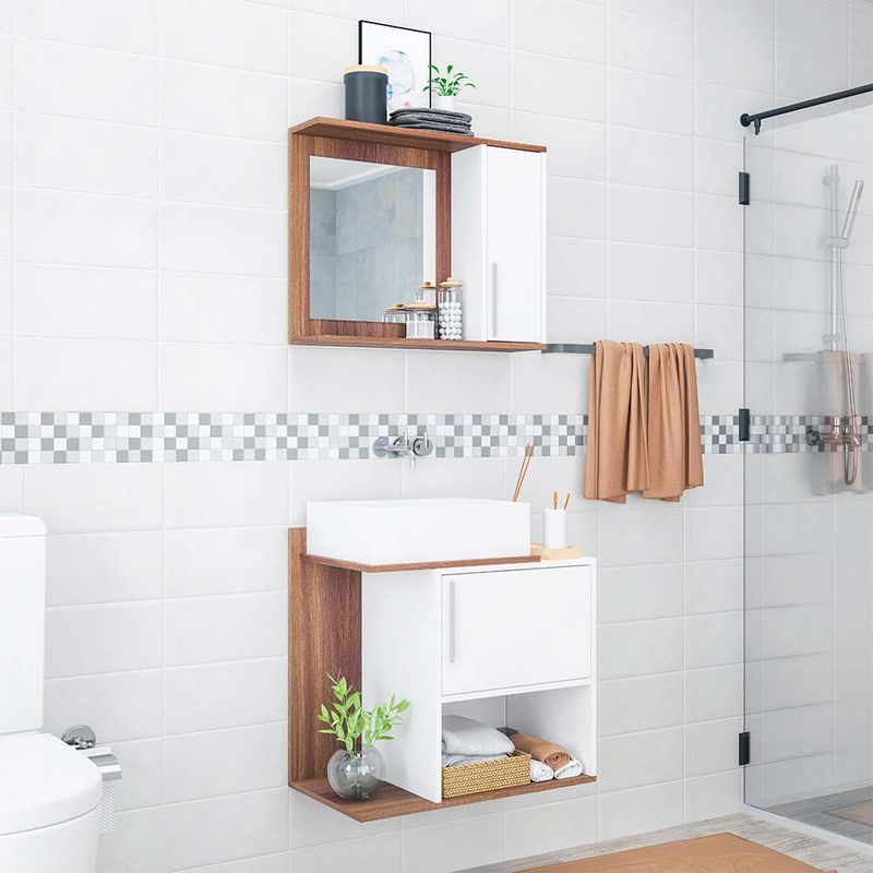 BRV MOVEIS - Vanitorio para Baño Amelie 125 x 135 x 54.5cm Blanco y Marrón