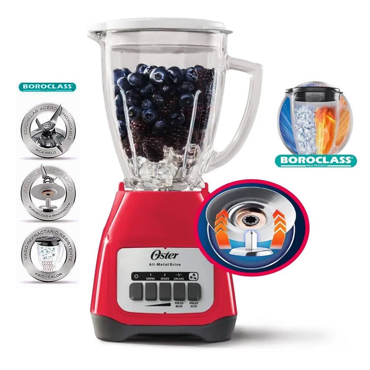 OSTER - Licuadora Oster 2 velocidades más pulso y vaso de vidrio BLSTKAGMPB