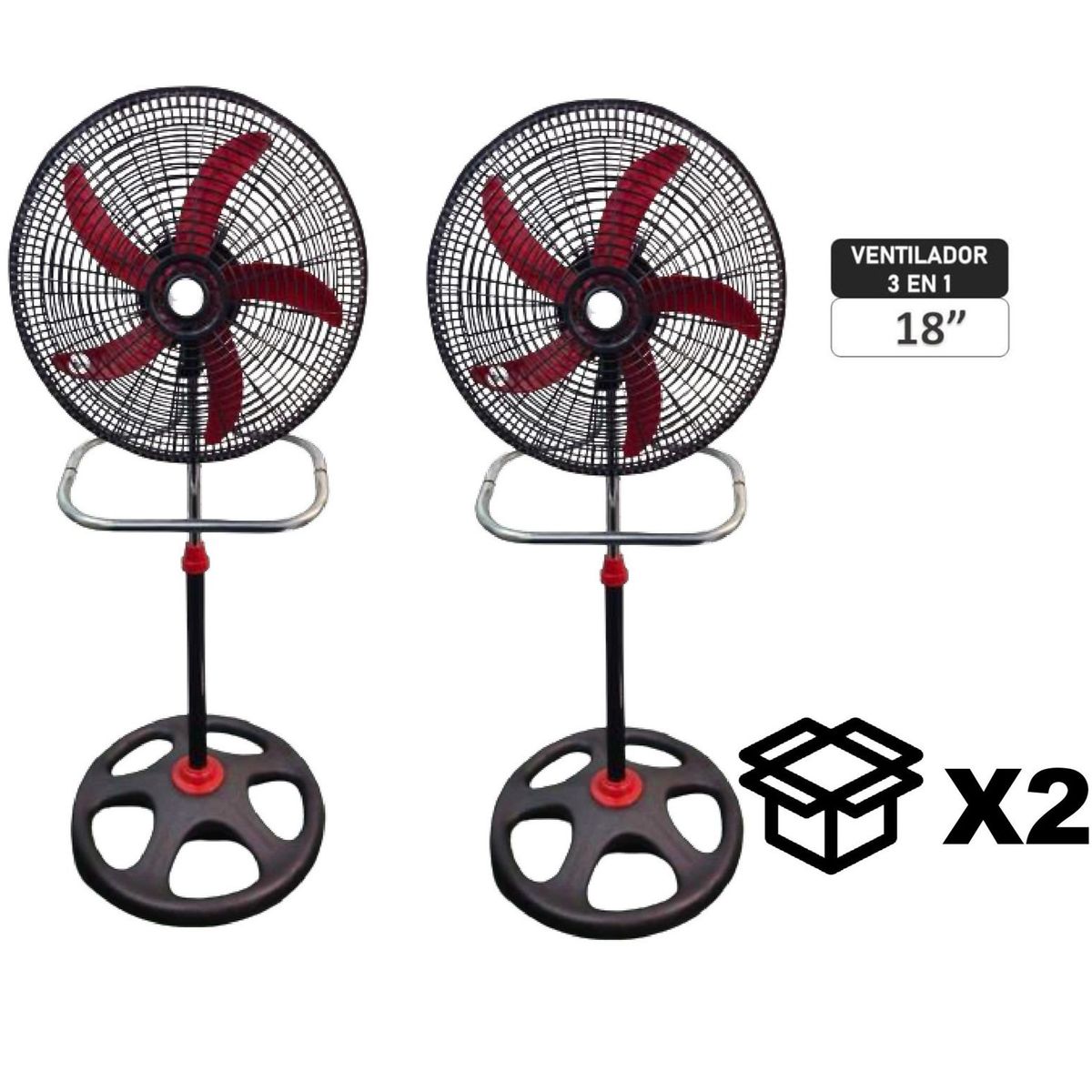 GENERICO - Ventilador Marykey MK-18503P 3 en 1 de 18" 2 U.N por caja color Rojo