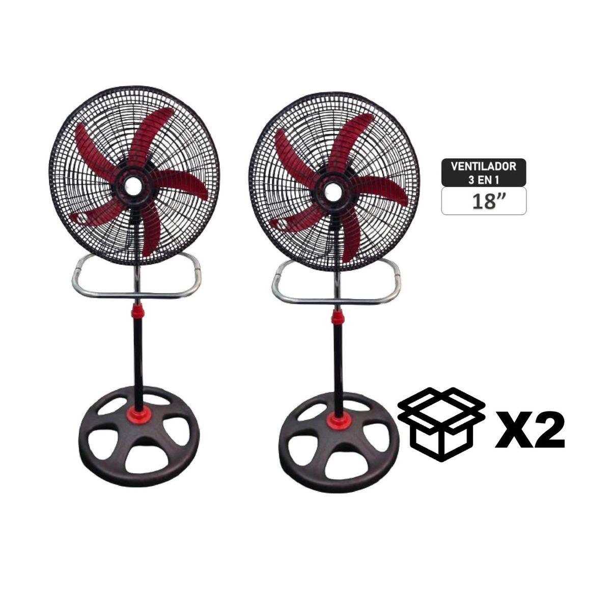 GENERICO - Ventilador Marykey MK-18503P 3 en 1 de 18" 2 U.N por caja color Rojo
