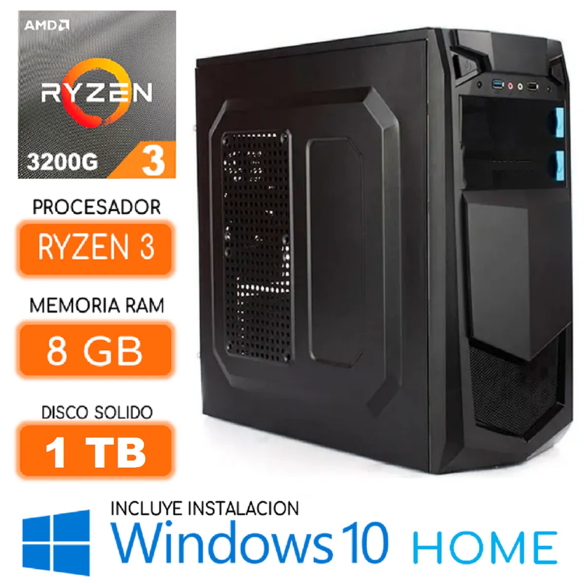 AMD - Computadora amd RYZEN 3 3200G Ram 8GB SSD 1TB Wind.10 CPU PC