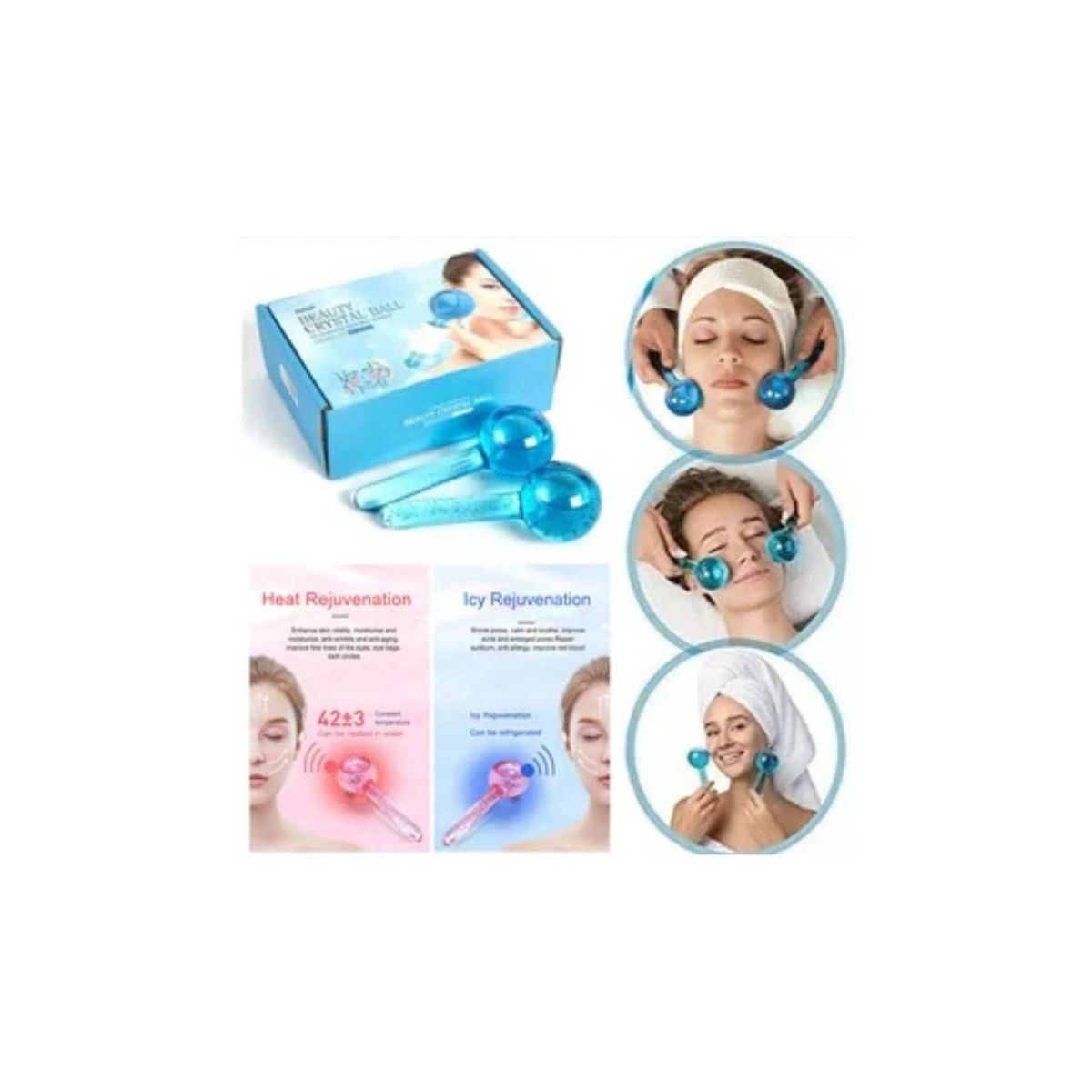 GENERICO - ICE GLOBES BOLAS DE CRISTAL PARA MASAJE Y REAFIRMACION FACIAL X 2 UN.