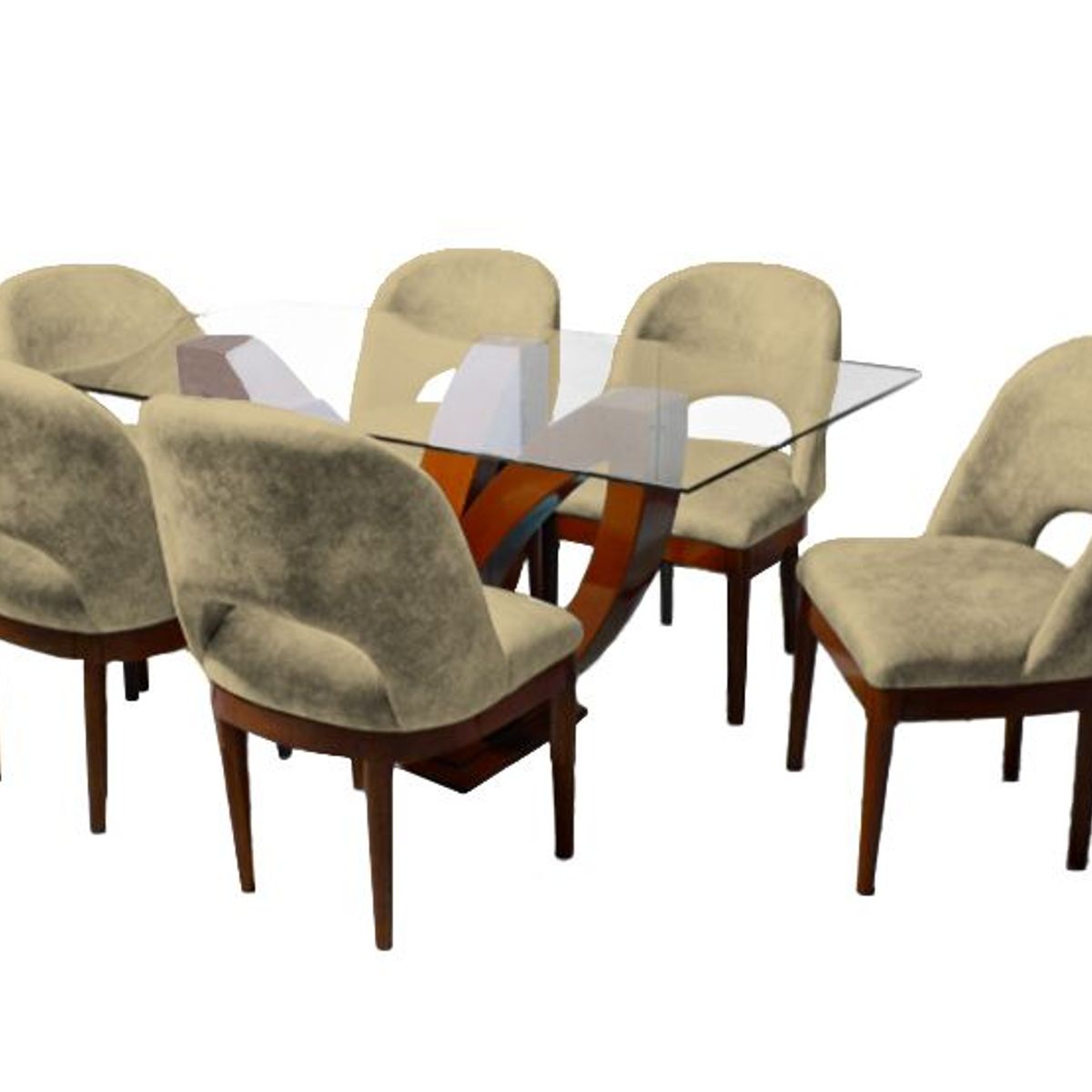 BARAKA HOME - Juego de Comedor Brasilia con 6 Sillas Mesa de Vidrio - Beige Oscuro