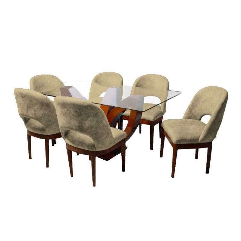BARAKA HOME - Juego de Comedor Brasilia con 6 Sillas Mesa de Vidrio - Beige Oscuro