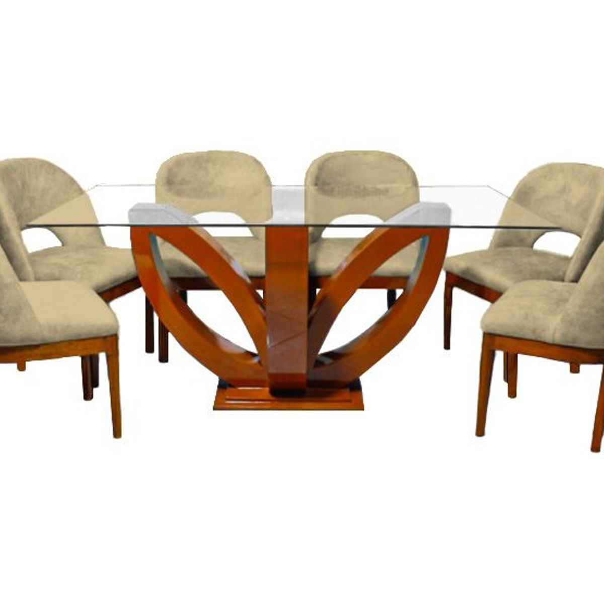 BARAKA HOME - Juego de Comedor Brasilia con 6 Sillas Mesa de Vidrio - Beige Oscuro