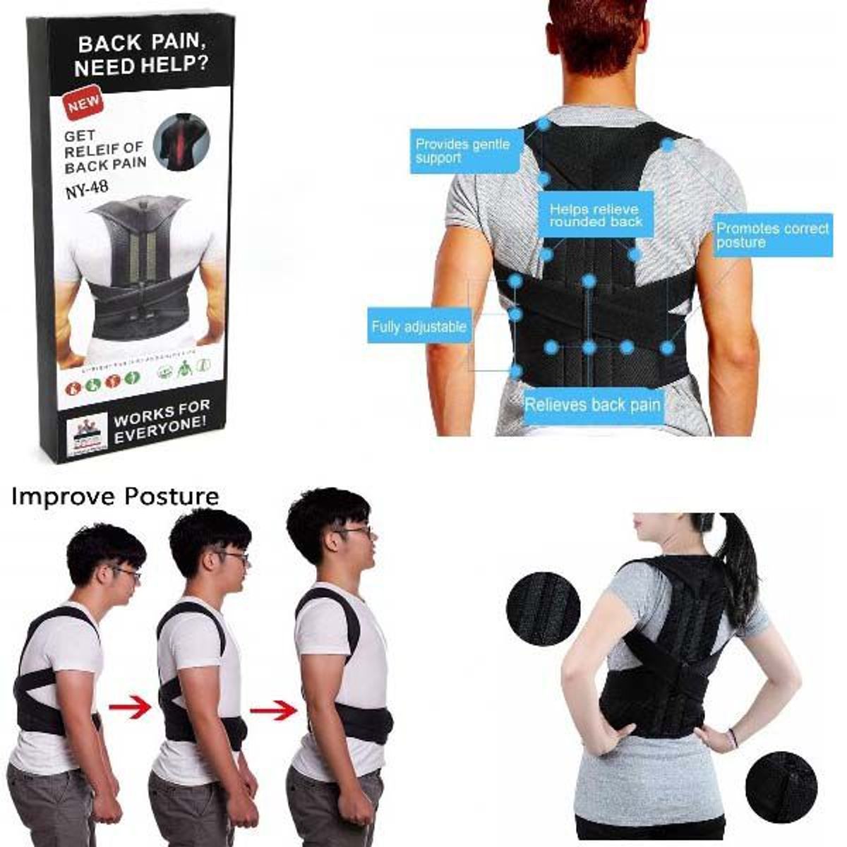 GENERICO - Corrector de postura -espalda doble cinturón de apoyo ajustable