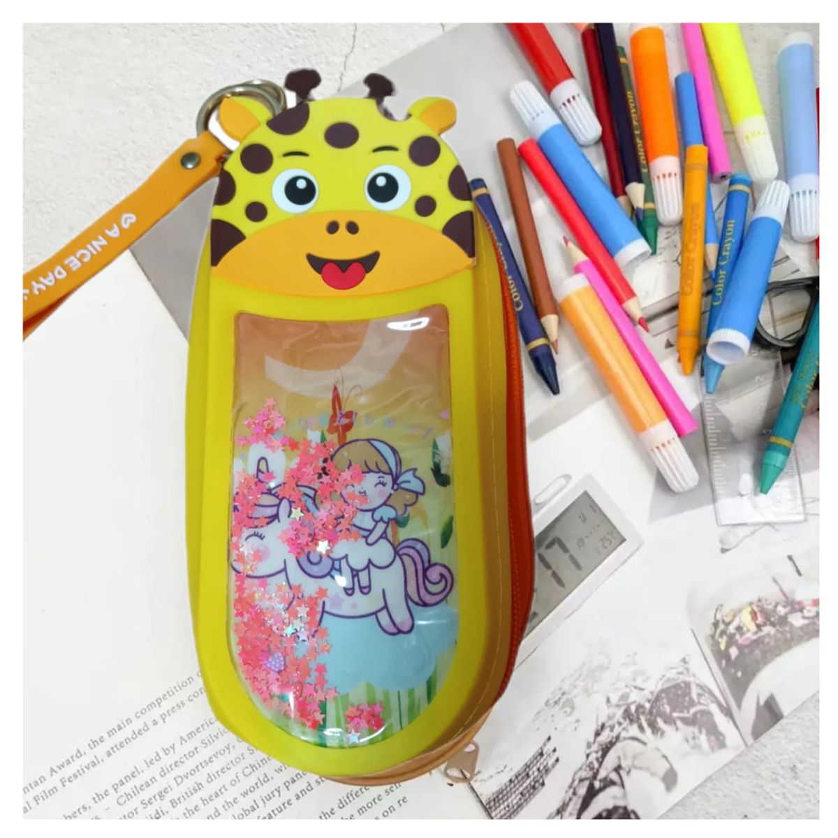 GENERICO - Cartuchera escolar Pop it diseño animalitos - Amarillo