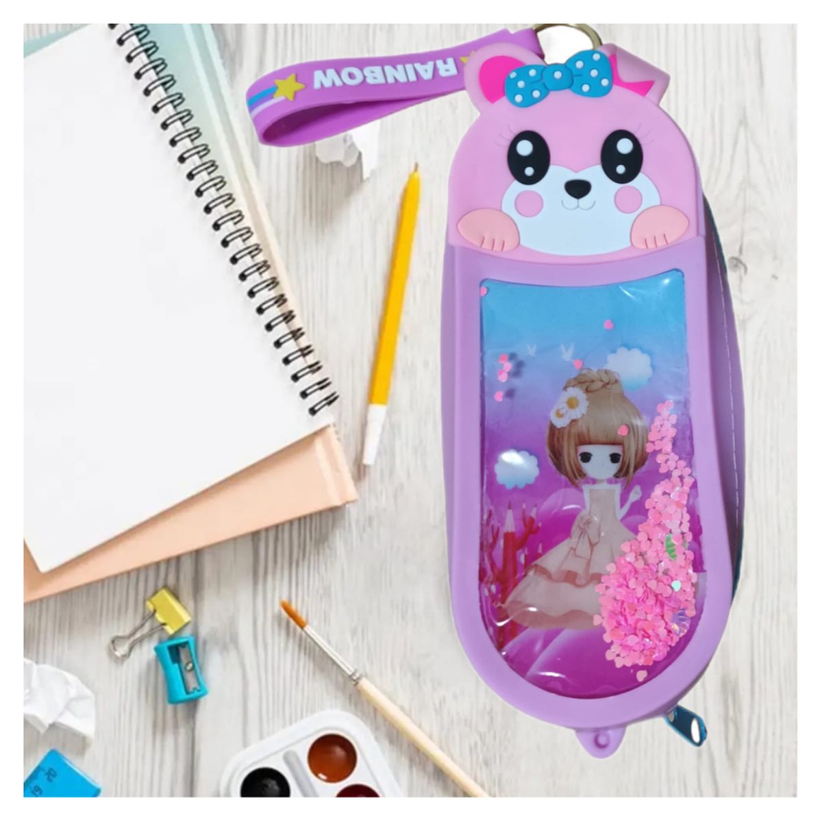 GENERICO - Cartuchera escolar Pop it diseño animalitos - Purpura