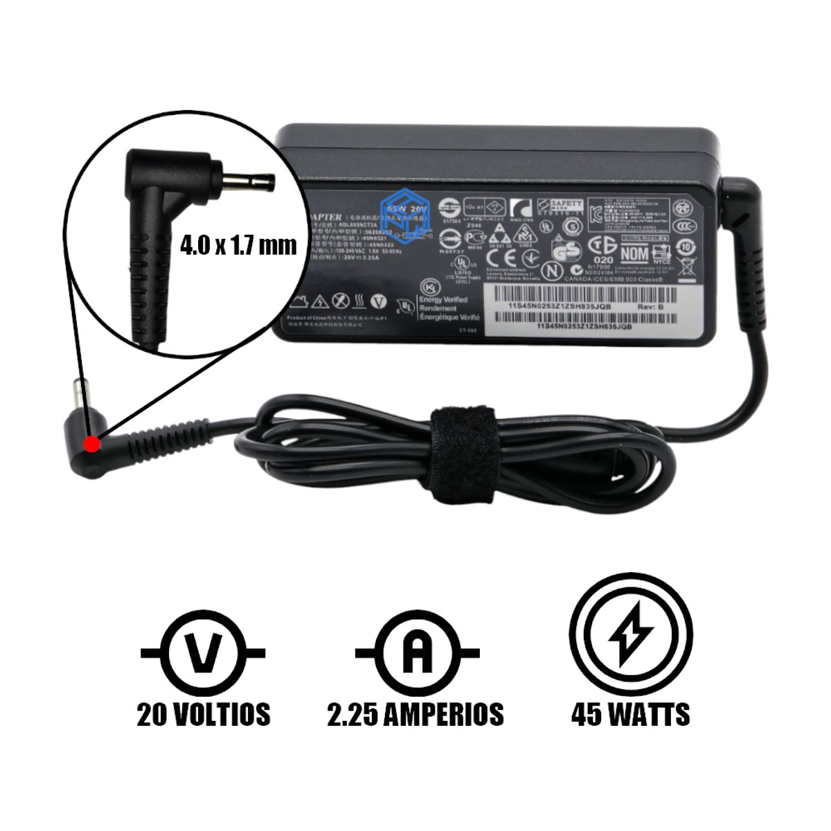GENERICO - CARGADOR GENERICO LENOVO 20V 225A - PUNTA FINA 45W