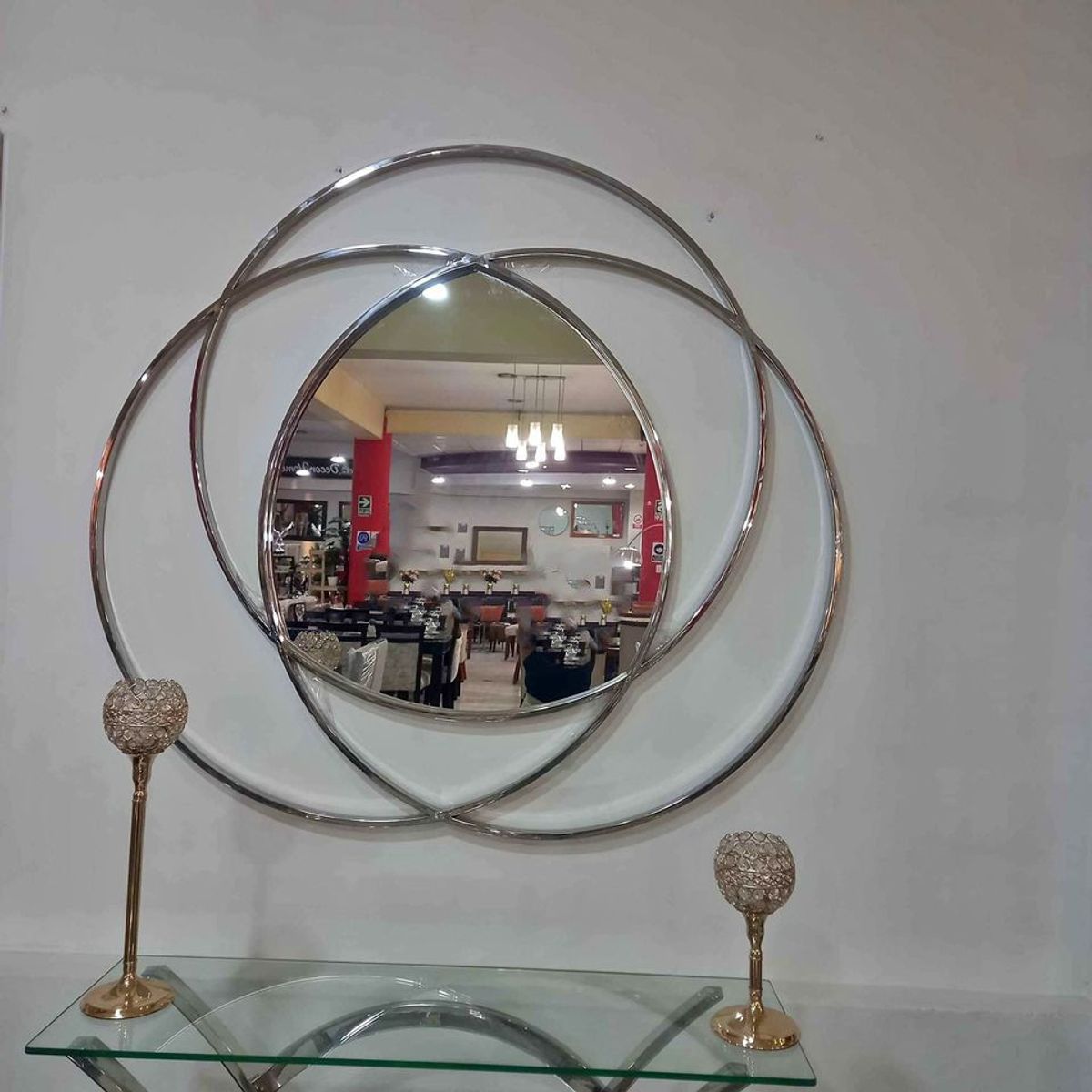 GENERICO - Espejo Átomo con Marco de Acero Inoxidable