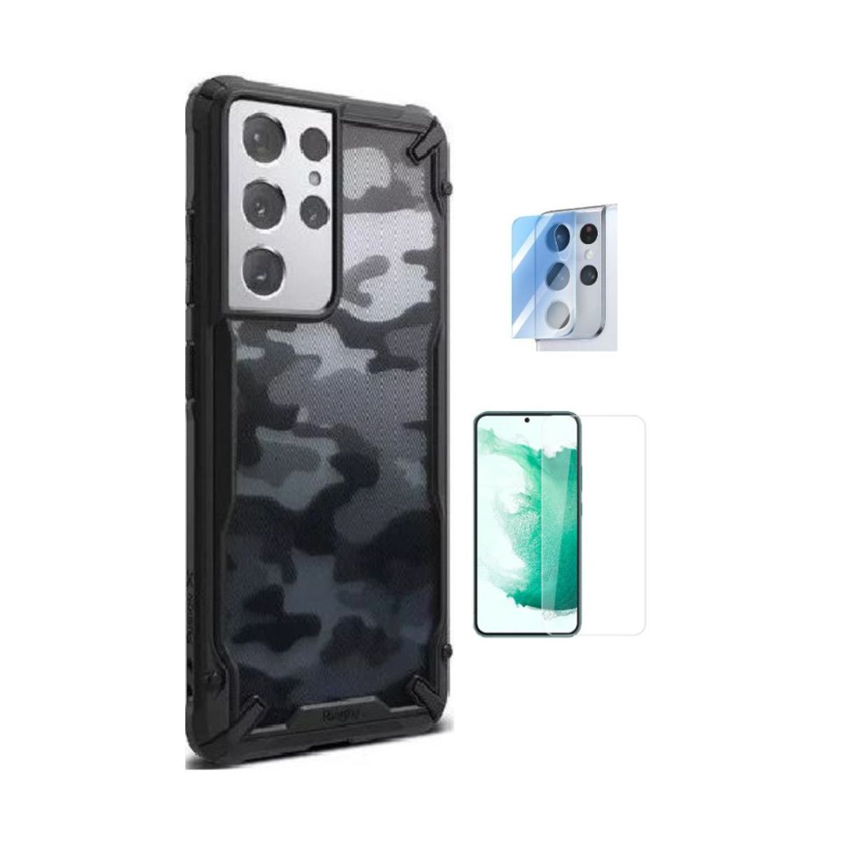 RINGKE - CASE RINGKE FUSION X CAMUFLADO SAMSUNG S21 ULTRA Y VIDRIOS