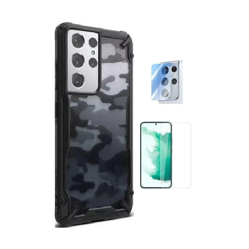 RINGKE - CASE RINGKE FUSION X CAMUFLADO SAMSUNG S21 ULTRA Y VIDRIOS