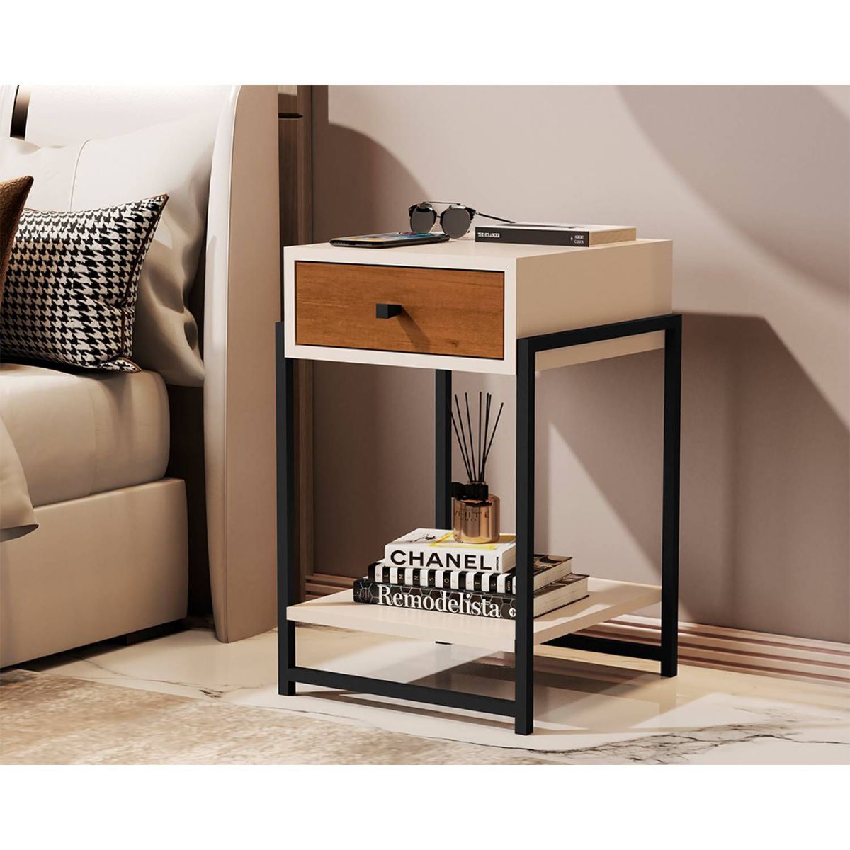 TU MESITA - Velador Industrial Elda Caramelo 1 Cajón TU MESITA