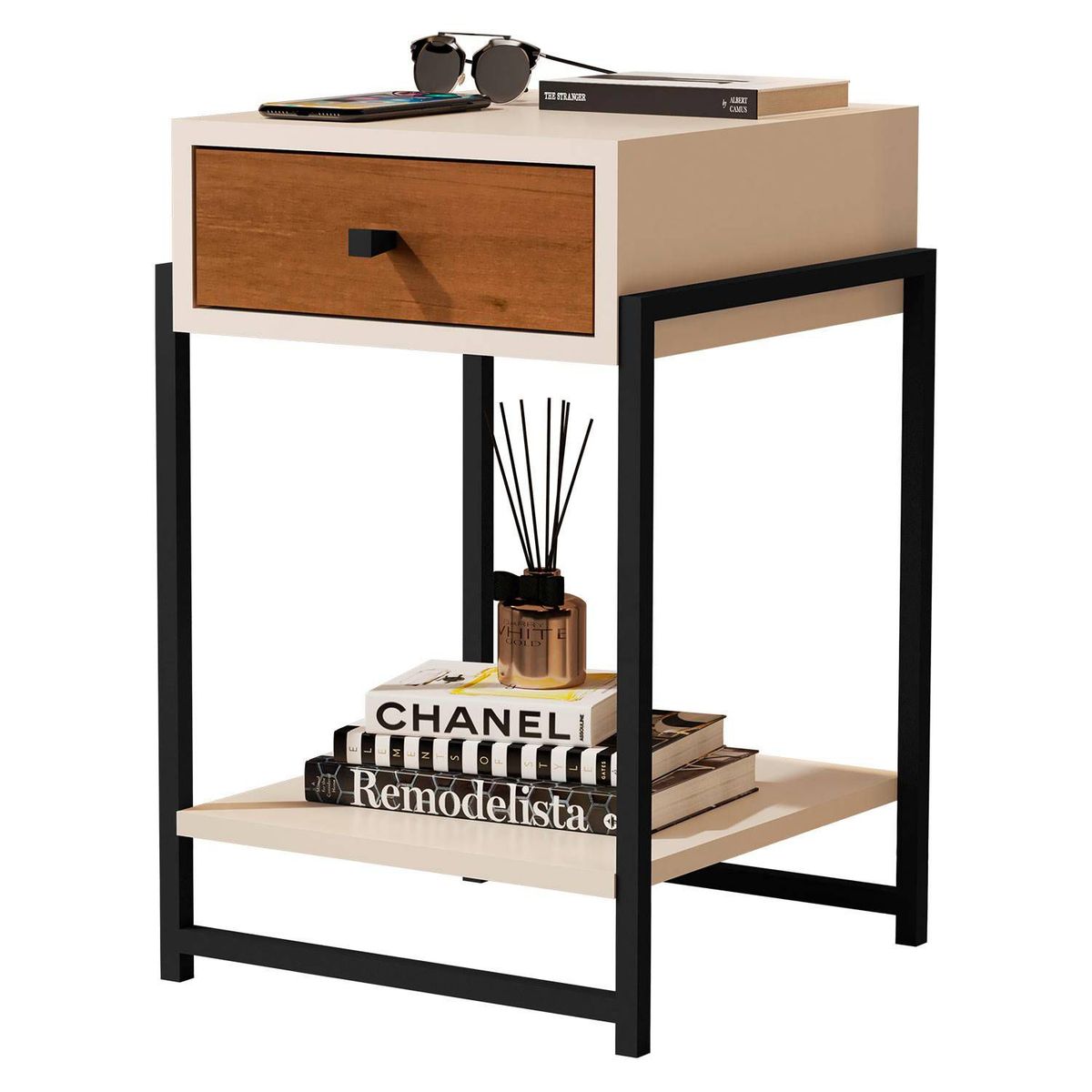 TU MESITA - Velador Industrial Elda Caramelo 1 Cajón TU MESITA