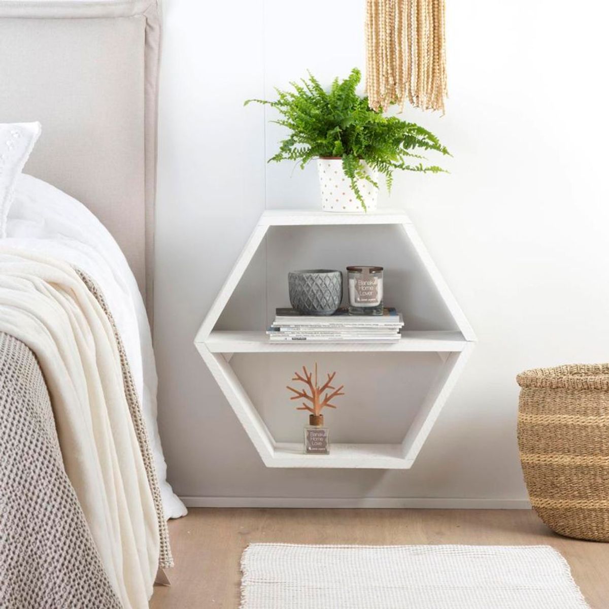 TU MESITA - Velador flotante nordico Sif Hexagonal Blanco TU MESITA