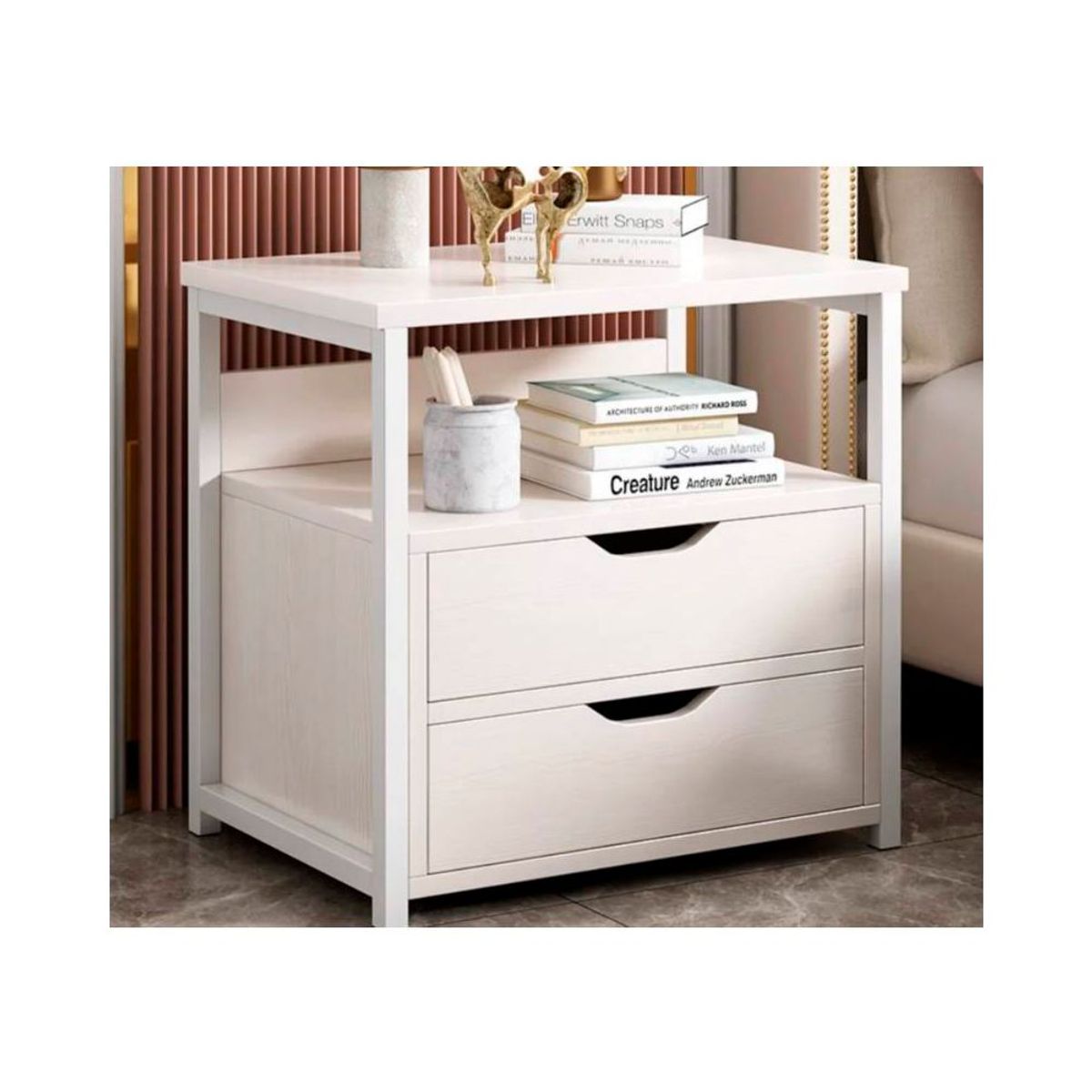 TU MESITA - Velador Moderno Nieve Blanco 2 cajones TU MESITA