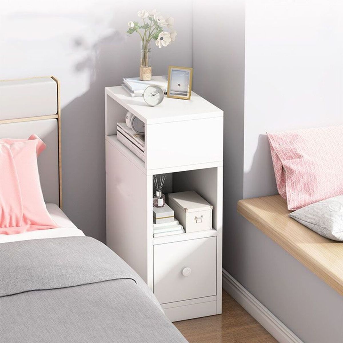 TU MESITA - Mesa de Noche Moderna Maia Blanco 1 Cajón TU MESITA