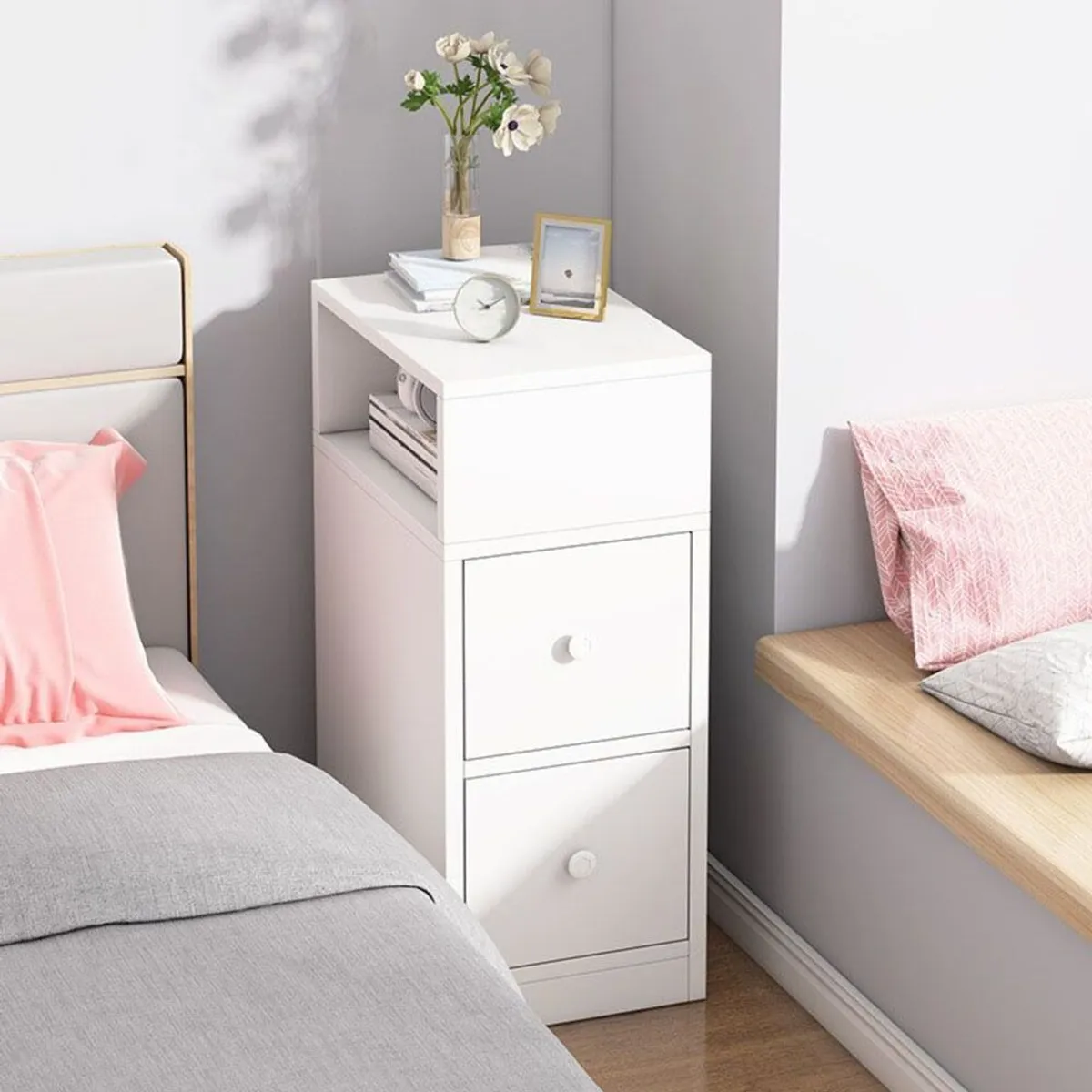 TU MESITA - Mesa de Noche Moderna Maia Blanco 2 Cajones TU MESITA