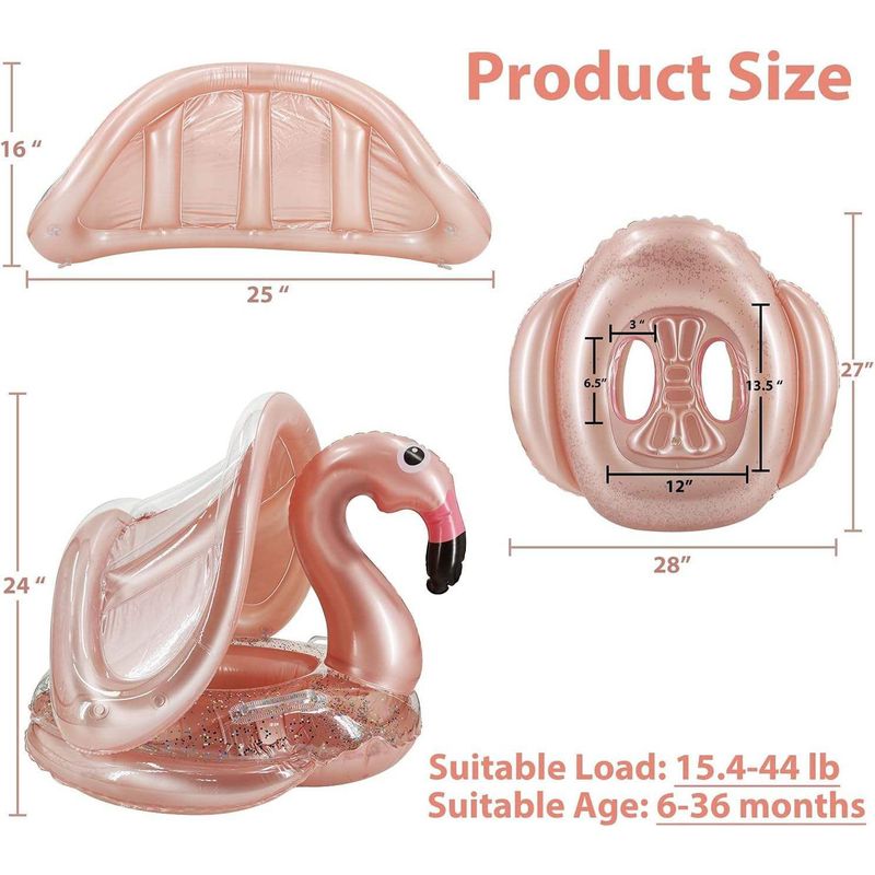 GENERICO - FLOTADOR 85cm CON ASIENTO Y SOMBRA DE GARZA ORO ROSA