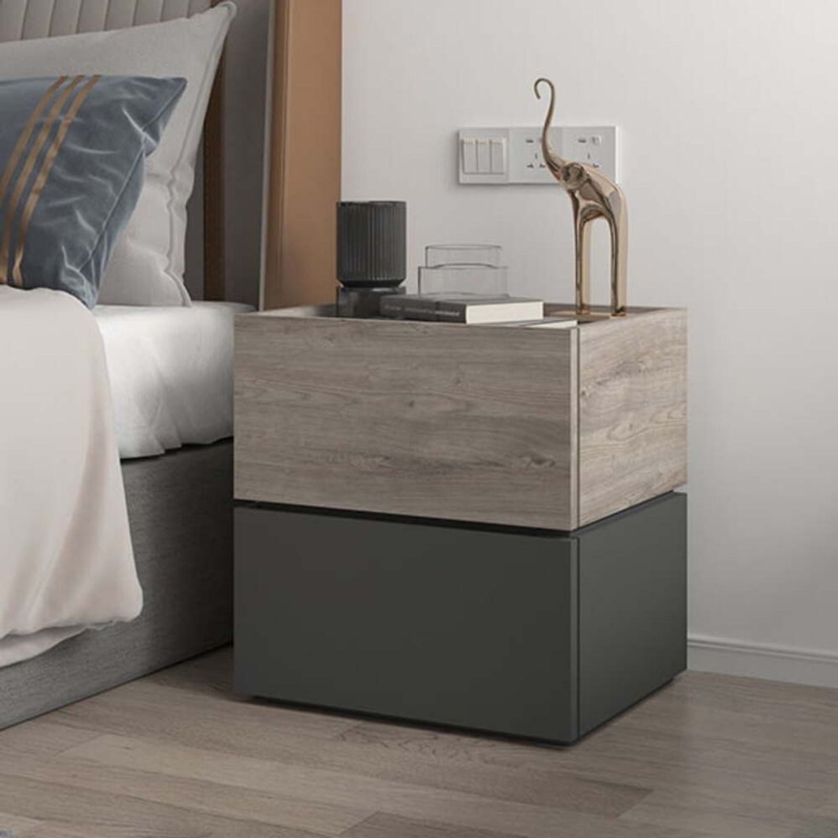 TU MESITA - Velador Moderno Agustin 2 Cajones Negro TU MESITA