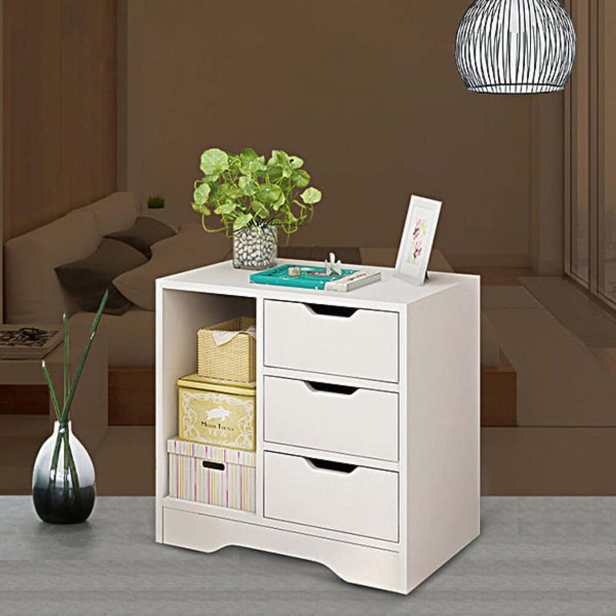TU MESITA - Velador Mesa de Noche Mikela 3 Cajones Blanco TU MESITA