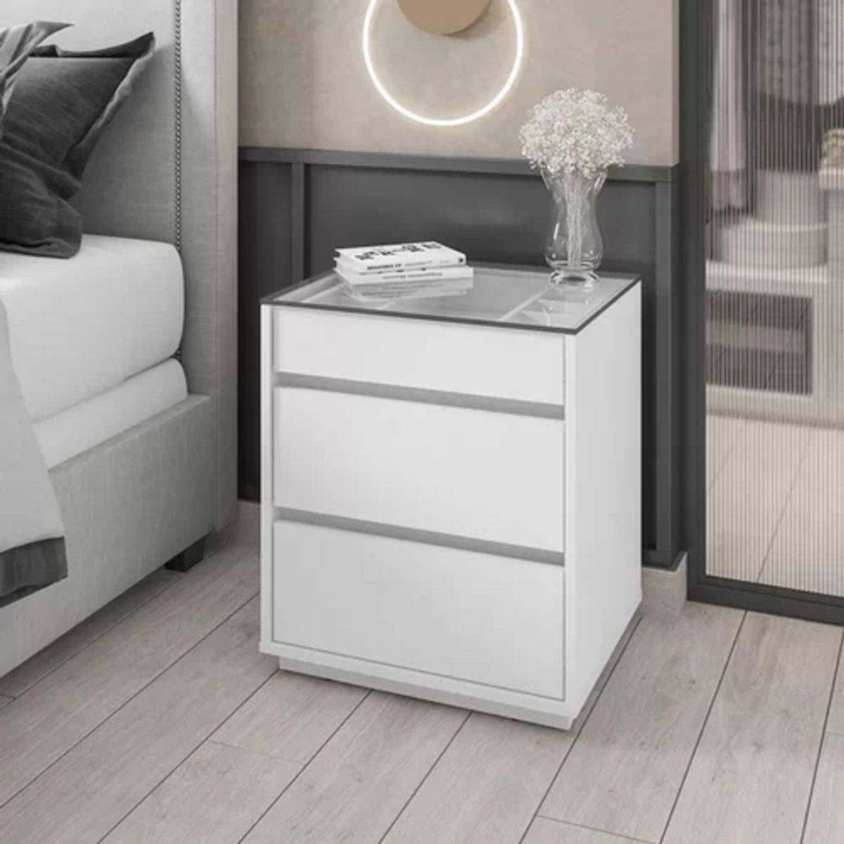 TU MESITA - Velador Moderno Yidah con Organizador Blanco TU MESITA