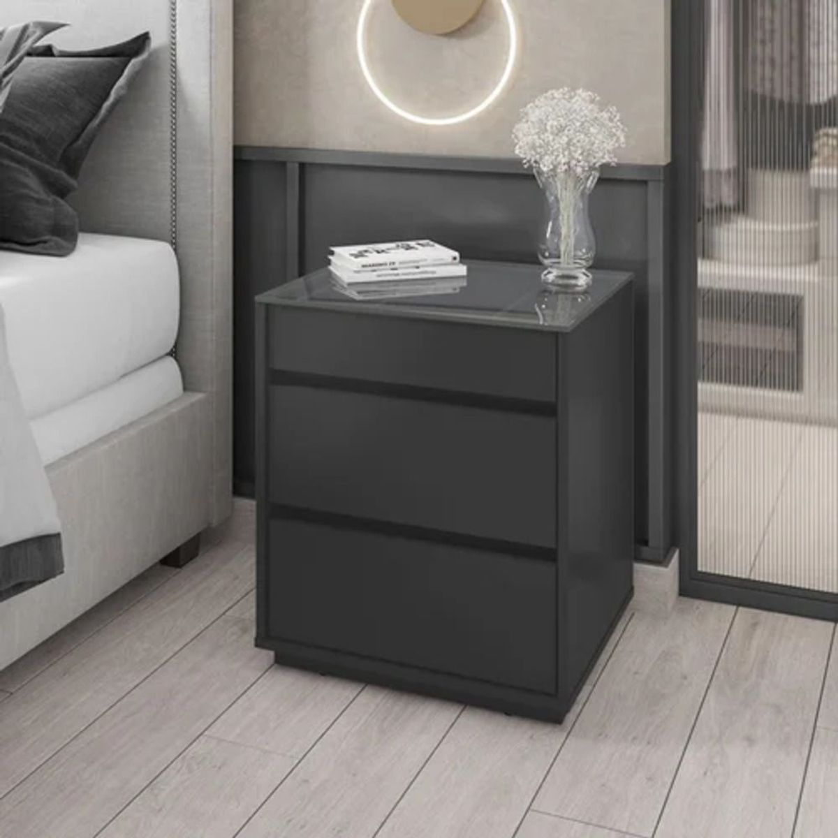 TU MESITA - Velador Moderno Yidah con Organizador Negro TU MESITA