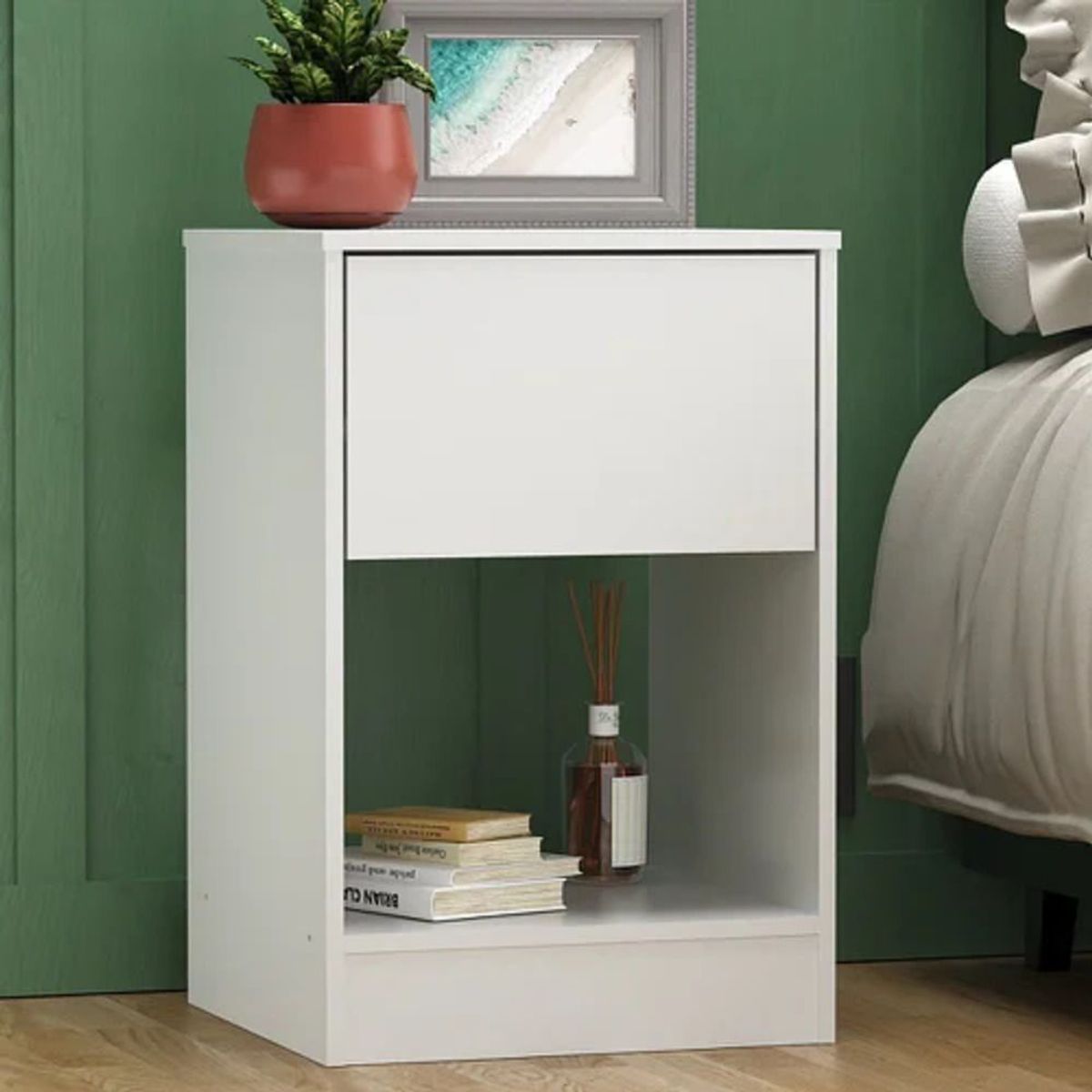 TU MESITA - Velador Moderno Jessy 1 Cajón Blanco TU MESITA