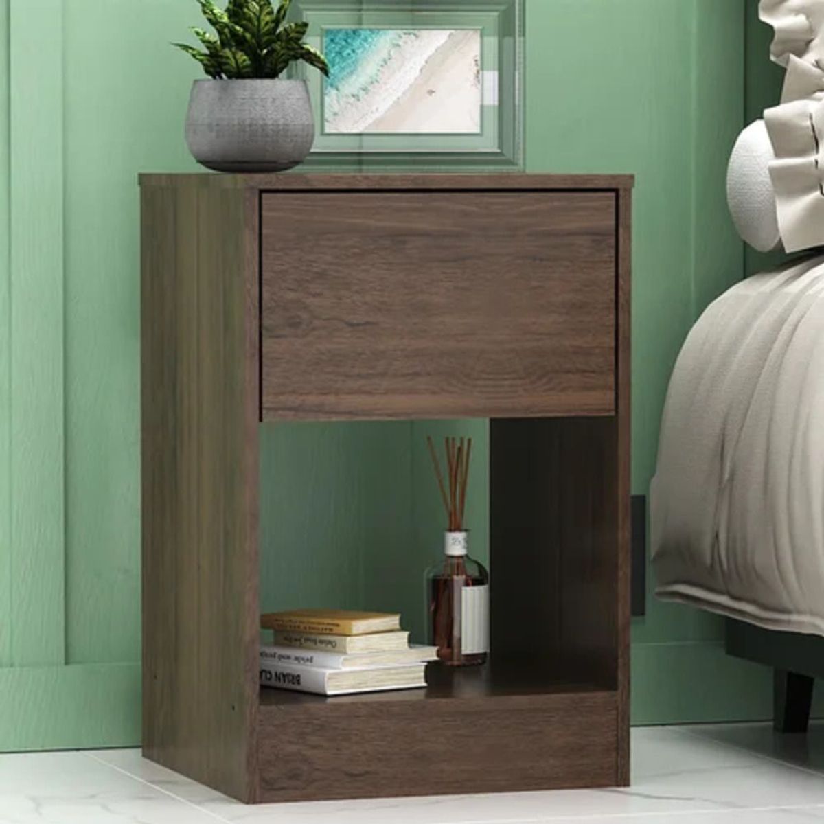 TU MESITA - Velador Moderno Jessy 1 Cajón Marrón TU MESITA