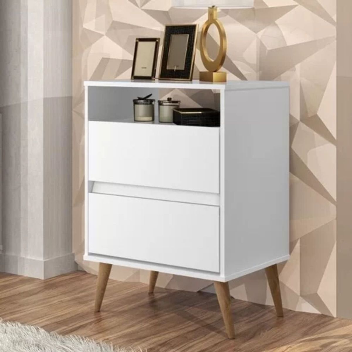 TU MESITA - Velador Vintage Greta Blanco 2 Cajones TU MESITA