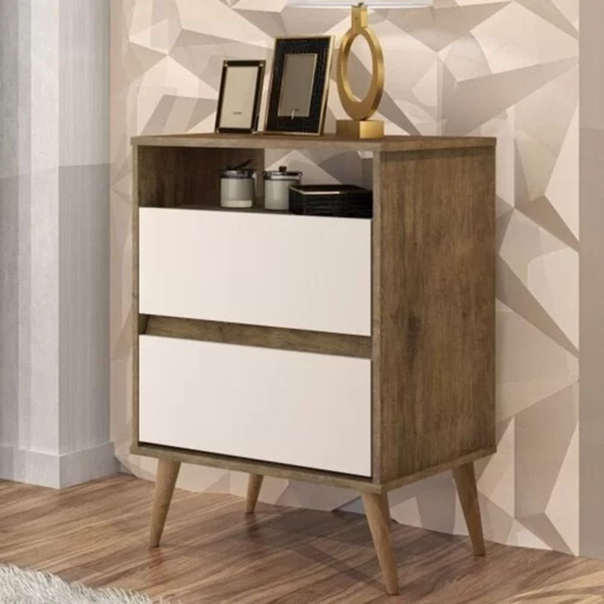 TU MESITA - Velador Vintage Greta Marrón/Blanco 2 Cajones TU MESITA