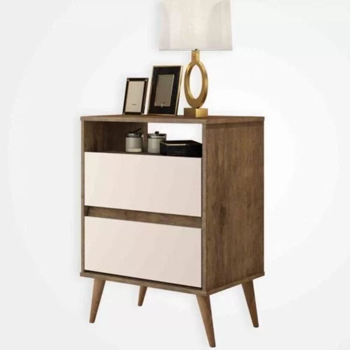 TU MESITA - Velador Vintage Greta Marrón/Blanco 2 Cajones TU MESITA