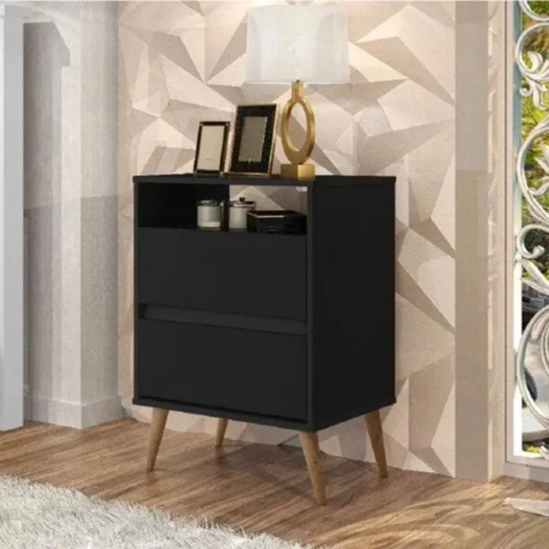 TU MESITA - Velador Vintage Greta Negro 2 Cajones TU MESITA