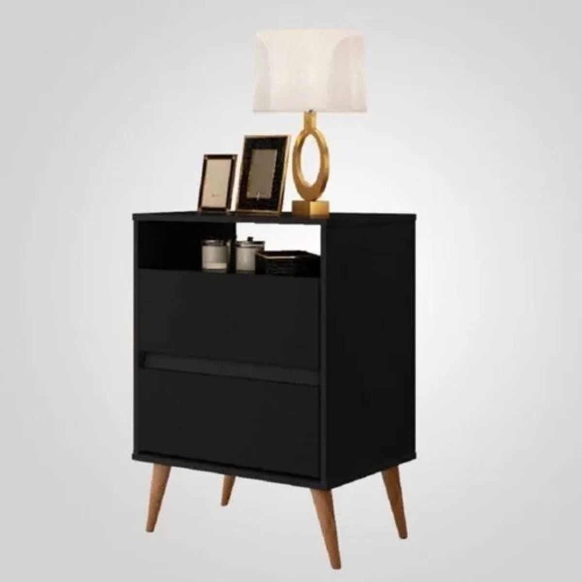 TU MESITA - Velador Vintage Greta Negro 2 Cajones TU MESITA