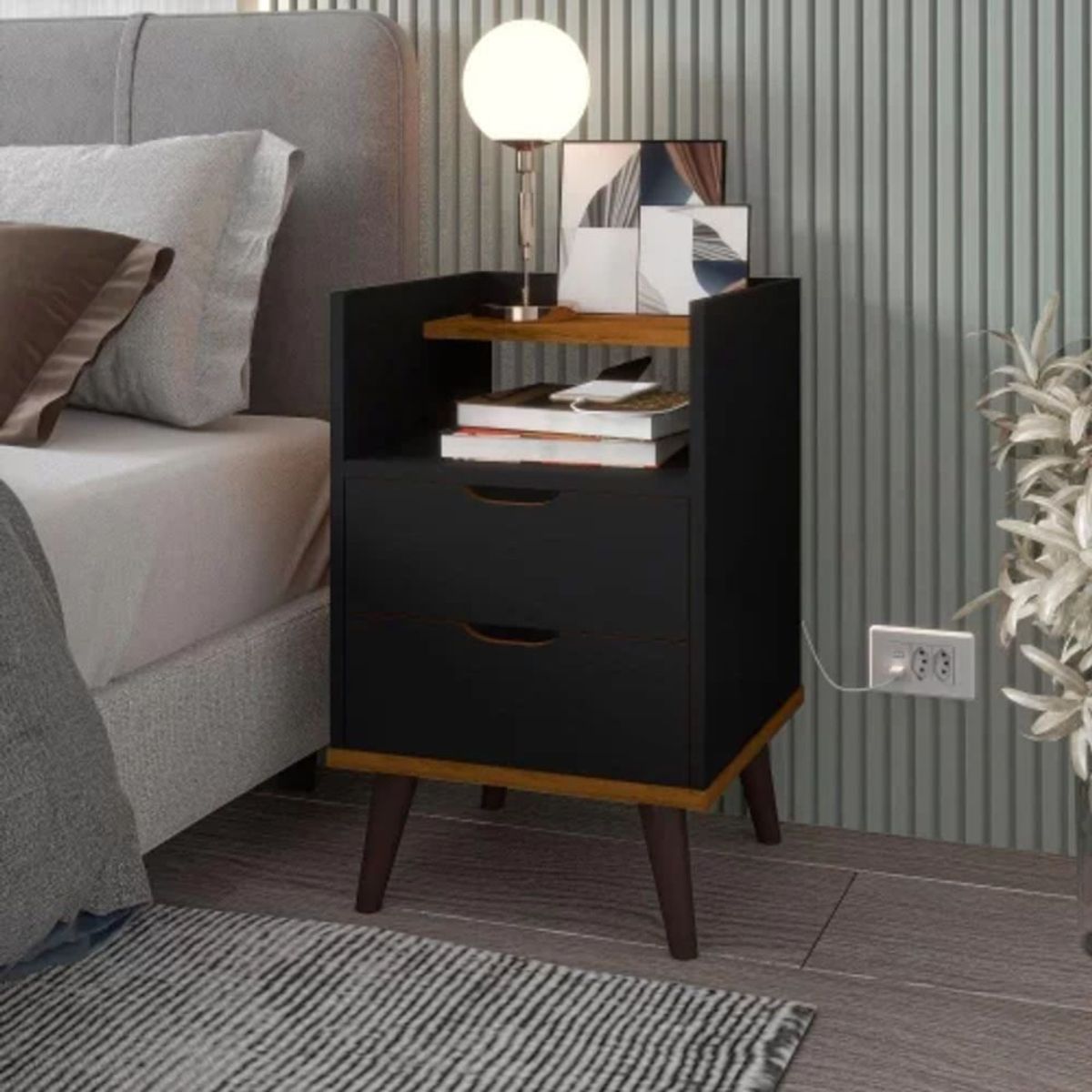 TU MESITA - Mesa de Noche multiusos 2 cajones Trinidad color Negro TU MESITA