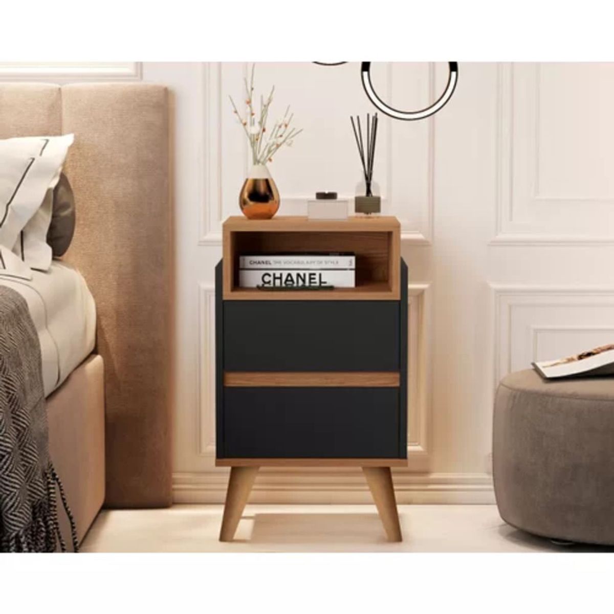 TU MESITA - Mesa de Noche moderna 2 cajones Natasha color Negro TU MESITA