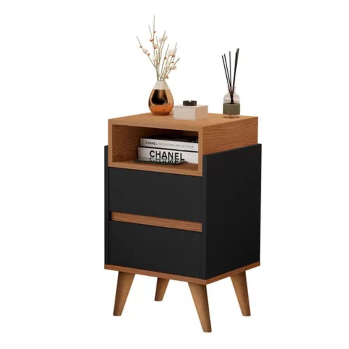 TU MESITA - Mesa de Noche moderna 2 cajones Natasha color Negro TU MESITA