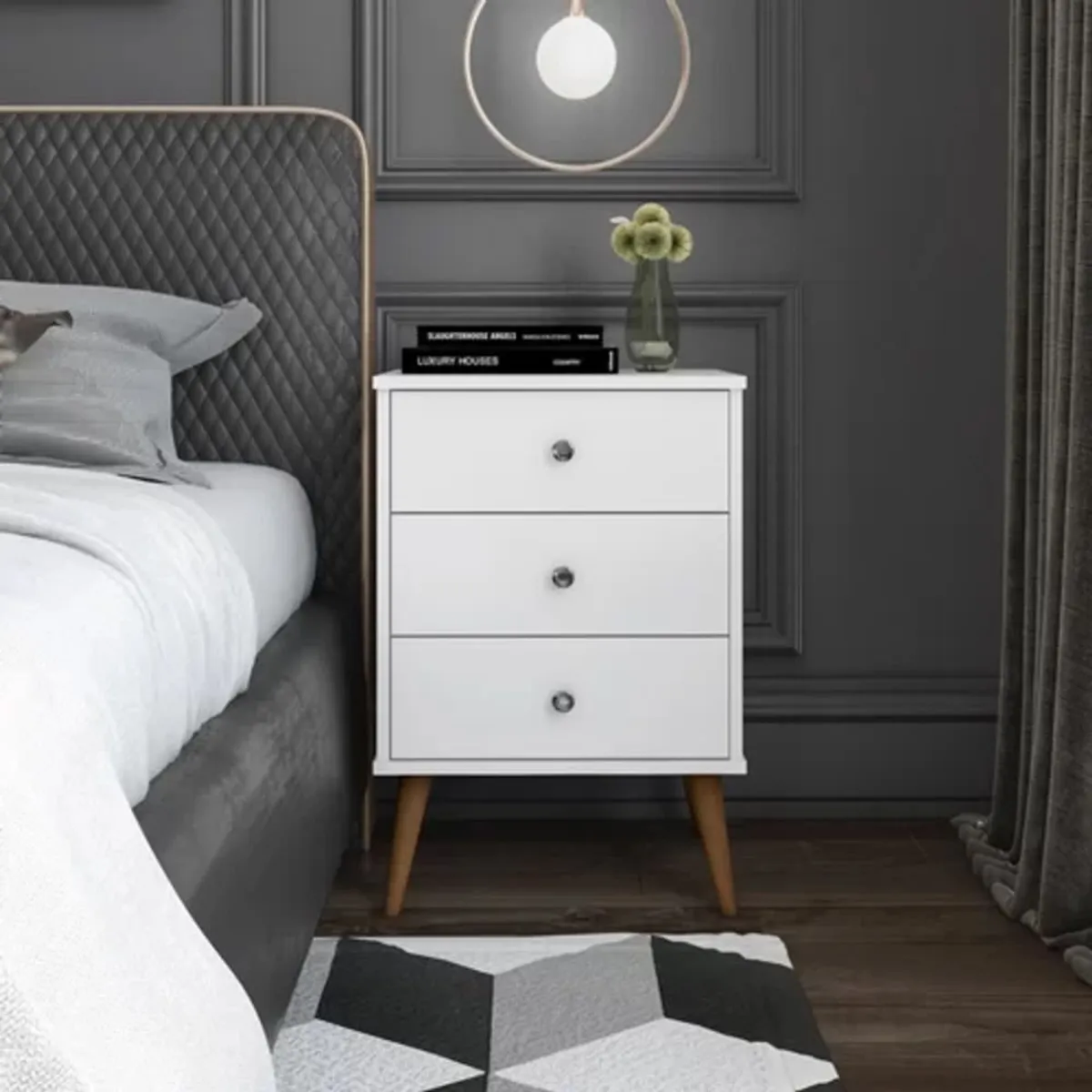 TU MESITA - Mesa de Noche clásica 3 cajones Rosalia color Blanco TU MESITA