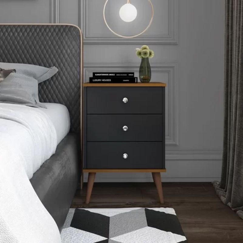 TU MESITA - Mesa de Noche clásica 3 cajones Rosalia color Negro TU MESITA